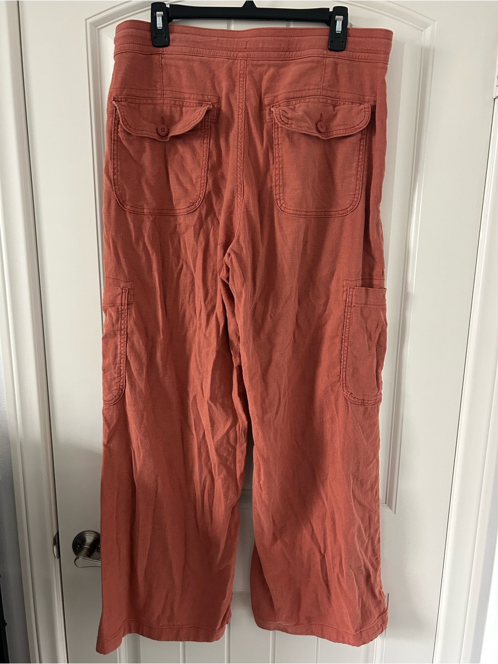 AE Dreamy Drape Linen-Blend Baggy Wide-Leg Cargo Pant Size 12 Terracotta - Picture 5 of 8